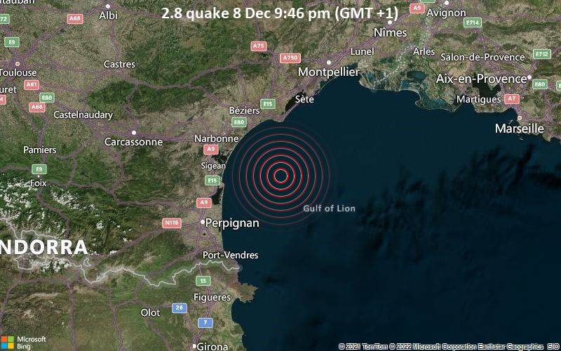 2.8 quake 8 Dec 9:46 pm (GMT +1)