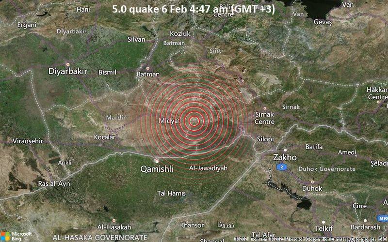 5.0 quake 6 Feb 4:47 am (GMT +3)