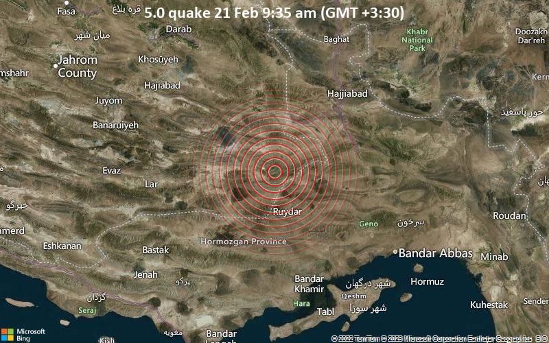 5.0 quake 21 Feb 9:35 am (GMT +3:30)