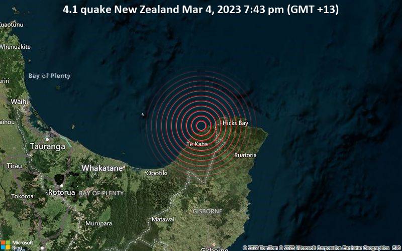 Leichtes Erdbeben der Stärke 4.1 - New Zealand, am Samstag,  4. Mär 2023 um 19:43 Lokalzeit