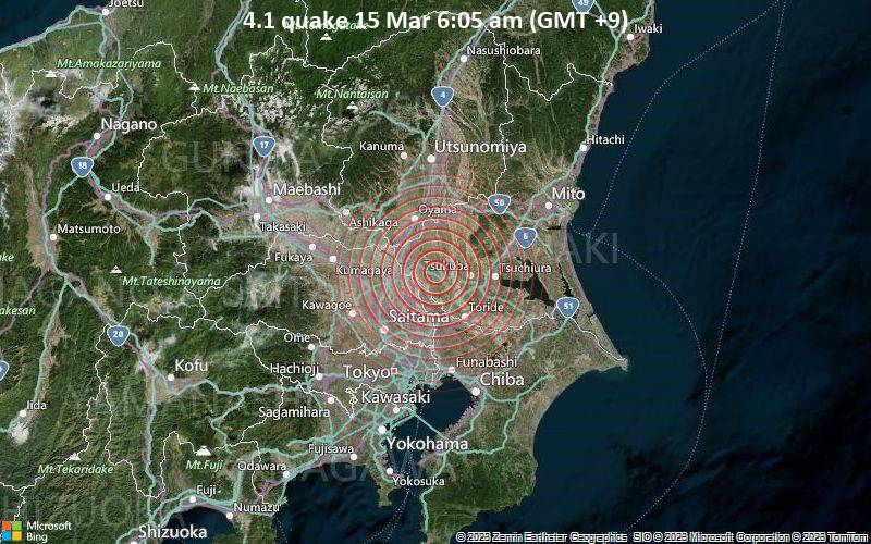 Leichtes Erdbeben der Stärke 4.1 - Präfektur Ibaraki, 49 km nördlich von Tokio, Tokyo, Japan, am Mittwoch, 15. Mär 2023 um 06:05 Lokalzeit