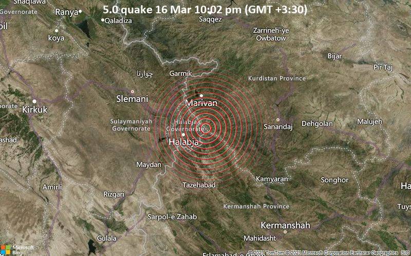 5.0 quake 16 Mar 10:02 pm (GMT +3:30)