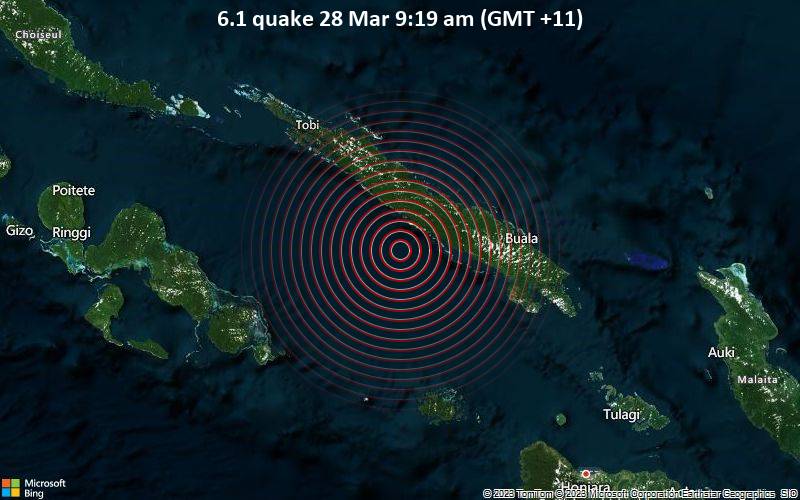 Significant Earthquake of Magnitude 6.1 Just Reported 74 km West of Buala, Solomon  Islands