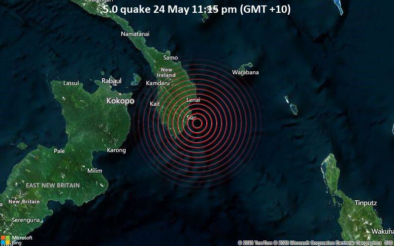 5.0 quake 24 May 11:15 pm (GMT +10)