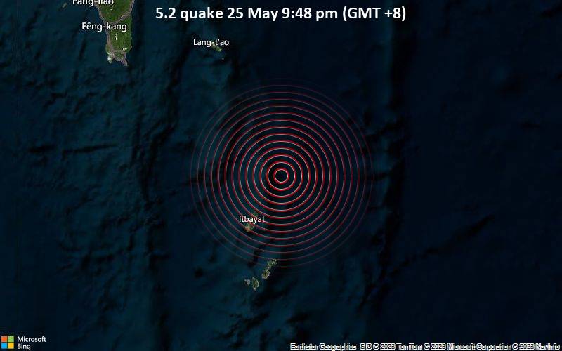 Starkes Beben der Stärke 5.2 - Philippine Sea, 73 km nördlich von Basco, Philippinen, am Donnerstag, 25. Mai 2023 um 21:48 Lokalzeit