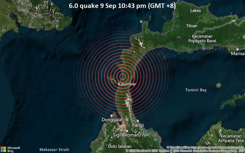 Trzęsienie ziemi 6,0 w dniu 9 września 22:43 (GMT + 8)