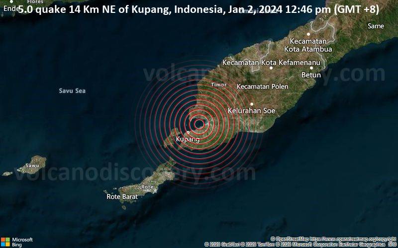 Magnitude 5.0 Earthquake Strikes Near Kupang, East Nusa Tenggara, Indonesia