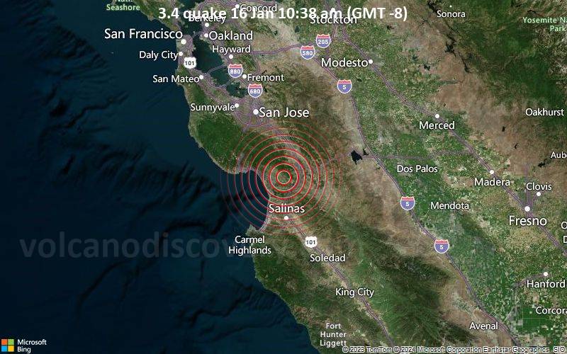 Quake Info Light Mag. 3.4 Earthquake 4.5 mi East of Watsonville