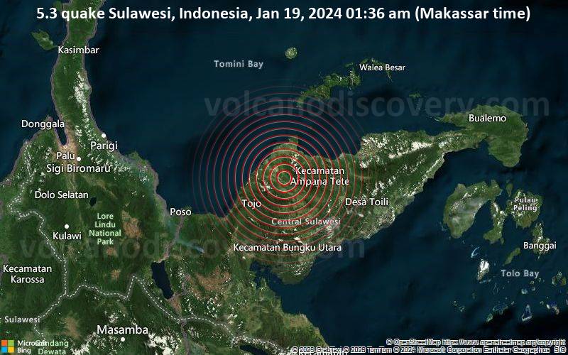 Quake Info Moderate Mag. 5.2 Earthquake Tojo UnaUna Regency, 92 km