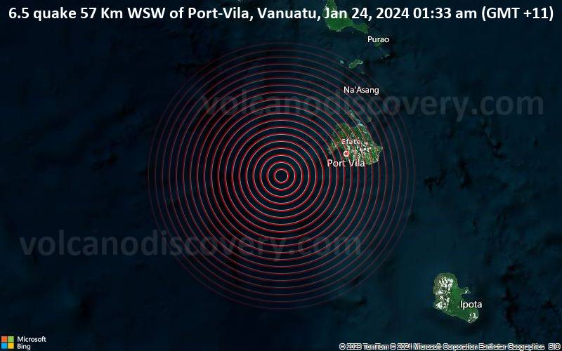 Significant Magnitude 6.5 Quake Hits 57 km Southwest of Port Vila
