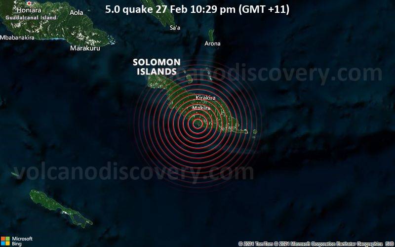 5.0 quake 27 Feb 10:29 pm (GMT +11)