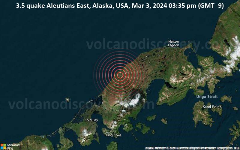 3.5 quake Aleutians East, Alaska, USA, Mar 3, 2024 03:35 pm (GMT -9)