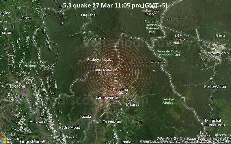Moderates Erdbeben der Stärke 5.3 - Northern Peru am Mittwoch, 27. März 2024, um 23:05 (GMT -5)
