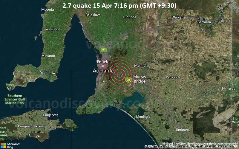 2.7 quake 15 Apr 7:16 pm (GMT +9:30)