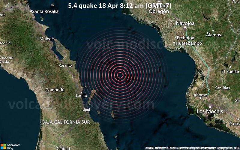 Starkes Beben der Stärke 5.4 - Gulf of California am Donnerstag, 18. April 2024, um 08:12 (GMT -7)