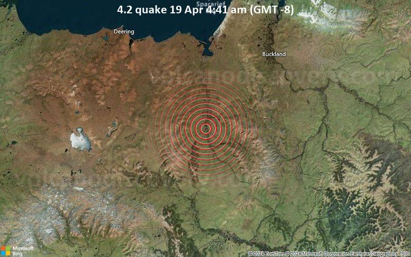Moderates Erdbeben der Stärke 4.2 - 49 km SW of Buckland, Alaska, am Freitag, 19. April 2024, um 04:41 (Anchorage Zeit)