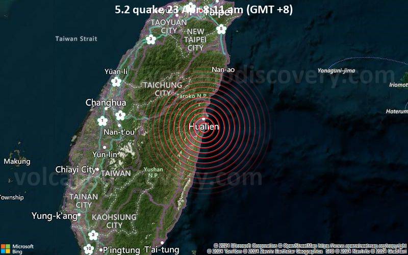 Starkes Beben der Stärke 5.2 - Taiwan am Dienstag, 23. April 2024, um 08:11 (GMT +8)