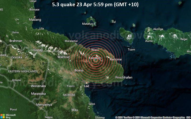 Moderates Erdbeben der Stärke 5.3 - Papua New Guinea Region am Dienstag, 23. April 2024, um 17:59 (GMT +10)