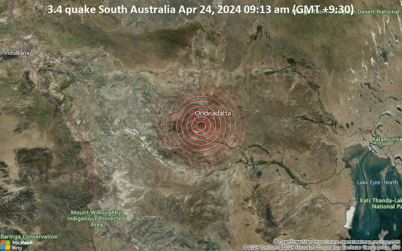 Leichtes Erdbeben der Stärke 3.4 - South Australia am Mittwoch, 24. April 2024, um 09:13 (GMT +9:30)