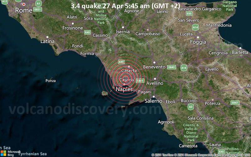 Leichtes Erdbeben der Stärke 3.4 - Southern Italy am Samstag, 27. April 2024, um 05:45 (Rome Zeit)