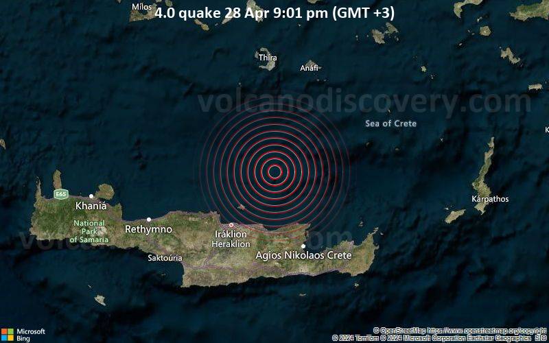 Moderates Erdbeben der Stärke 4.0 - Crete, Greece, am Sonntag, 28. April 2024, um 21:01 (GMT +3)