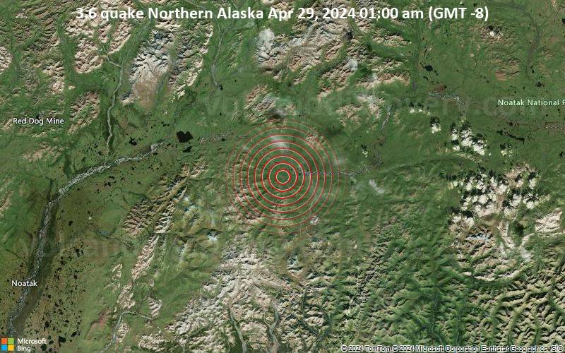3.6 quake Northern Alaska Apr 29, 2024 01:00 am (GMT -8)