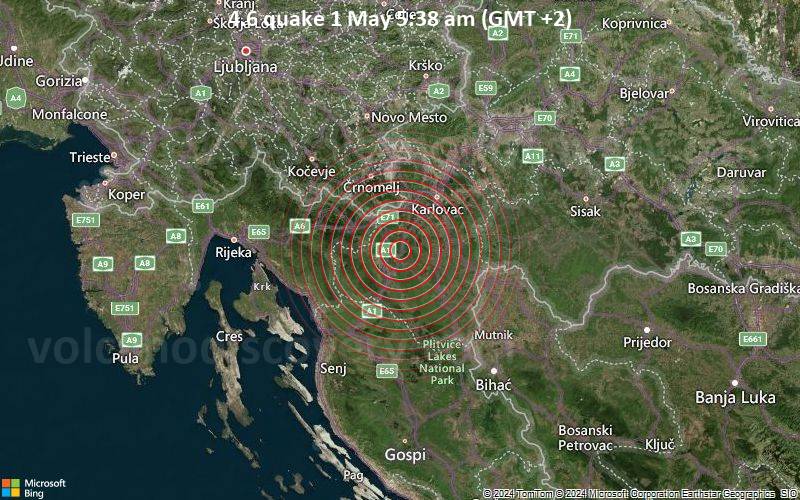 Moderates Erdbeben der Stärke 4.6 - Northwestern Balkan Region am Mittwoch,  1. Mai 2024, um 05:38 (Zagreb Zeit)