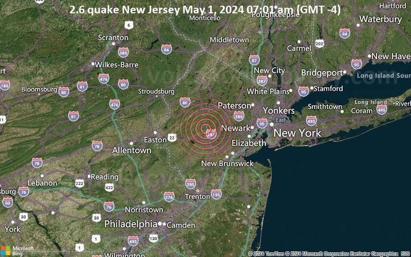 Schwaches Erdbeben Stärke 2.6 - New Jersey am Mittwoch,  1. Mai 2024, um 07:01 (GMT -4)