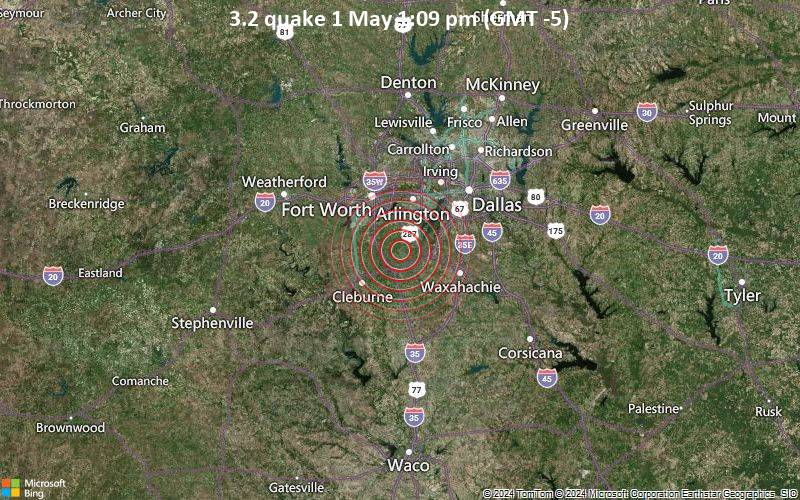 Leichtes Erdbeben der Stärke 3.2 - Johnson County, 7.9 km südwestlich von Mansfield, Tarrant County, Texas, USA, am Mittwoch,  1. Mai 2024, um 13:09 (Chicago Zeit)