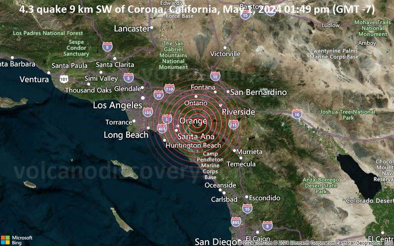 Moderates Erdbeben der Stärke 4.3 - 9 km SW of Corona, California, am Mittwoch,  1. Mai 2024, um 13:49 (GMT -7)