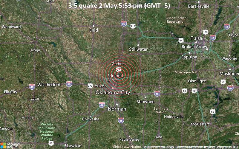 Leichtes Erdbeben der Stärke 3.5 - 7 km ENE of Edmond, Oklahoma, am Donnerstag,  2. Mai 2024, um 17:53 (Chicago Zeit)