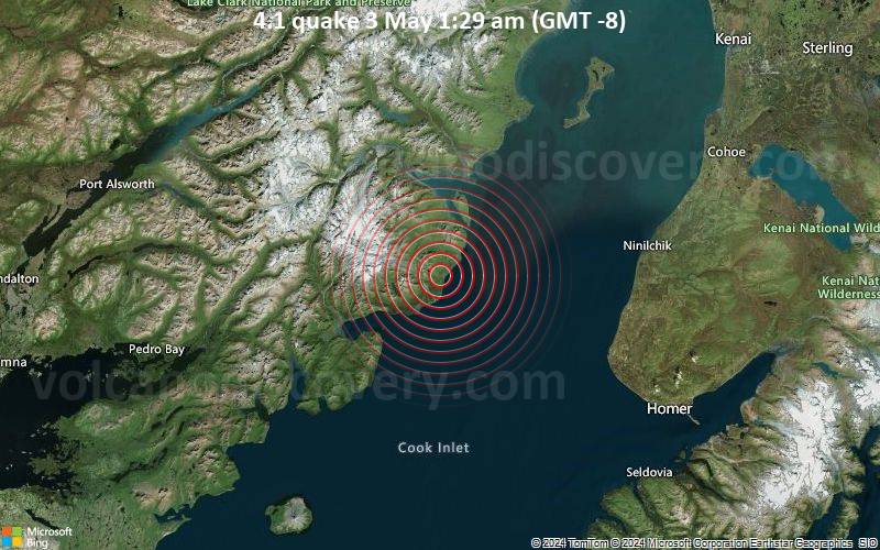 Leichtes Erdbeben der Stärke 4.1 - 53 km WNW of Anchor Point, Alaska, am Freitag,  3. Mai 2024, um 01:29 (Anchorage Zeit)