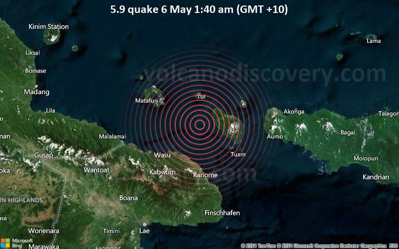 Moderates Erdbeben der Stärke 5.9 - Papua New Guinea Region am Montag,  6. Mai 2024, um 01:40 (GMT +10)