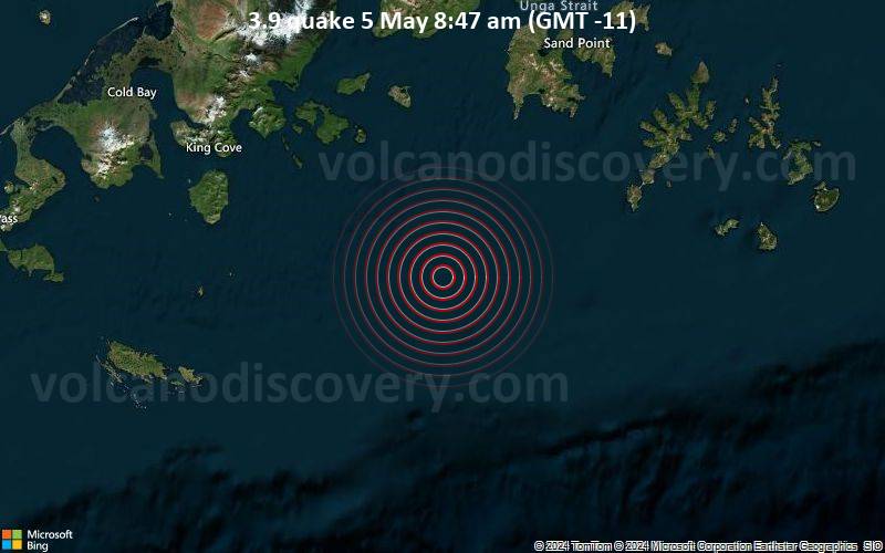 Leichtes Erdbeben der Stärke 3.9 - 84 km SSW of Sand Point, Alaska, am Sonntag,  5. Mai 2024, um 10:47 (GMT -9)