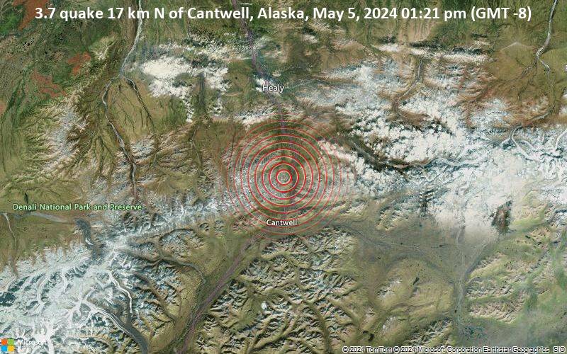 Moderates Erdbeben der Stärke 3.7 - 17 km N of Cantwell, Alaska, am Sonntag,  5. Mai 2024, um 13:21 (GMT -8)
