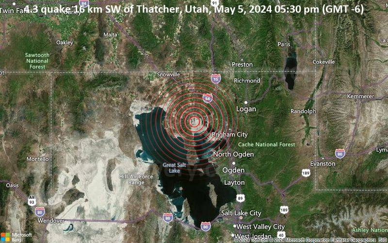 Moderates Erdbeben der Stärke 4.3 - 16 km SW of Thatcher, Utah, am Sonntag,  5. Mai 2024, um 17:30 (GMT -6)