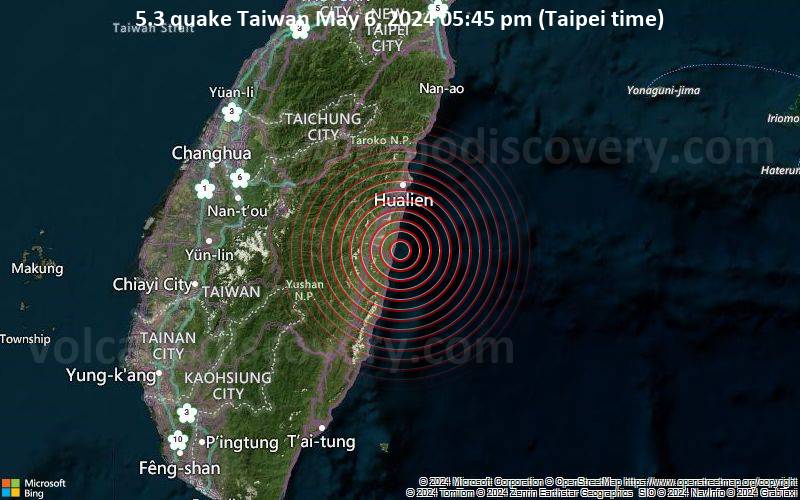 Starkes Beben der Stärke 5.3 - Taiwan am Montag,  6. Mai 2024, um 17:45 (Taipei Zeit)