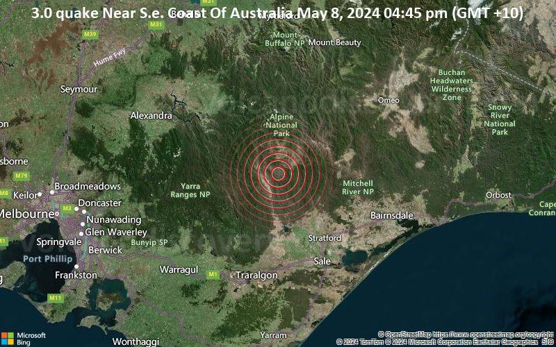 Leichtes Erdbeben der Stärke 3.0 - Near S.e. Coast Of Australia am Mittwoch,  8. Mai 2024, um 16:45 (GMT +10)