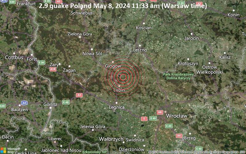 Leichtes Erdbeben der Stärke 2.9 - Poland am Mittwoch,  8. Mai 2024, um 11:33 (Warsaw Zeit)