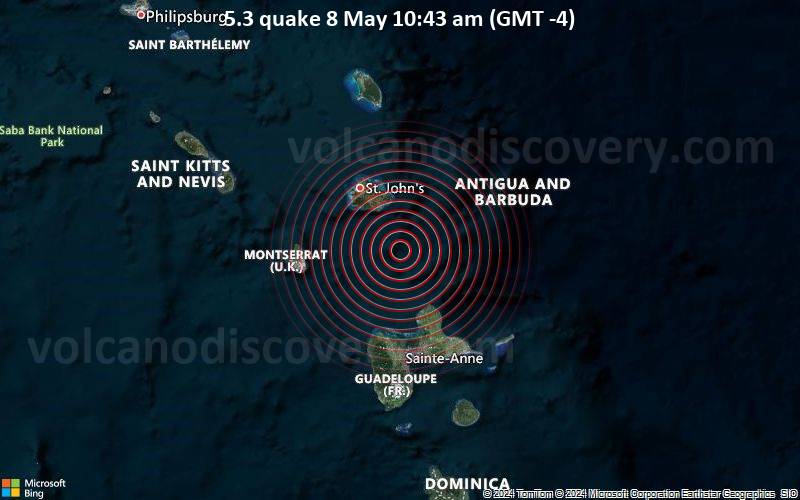 Moderates Erdbeben der Stärke 5.3 - Antigua & Barbuda: Antigua And Barbuda Region am Mittwoch,  8. Mai 2024, um 10:43 (GMT -4)