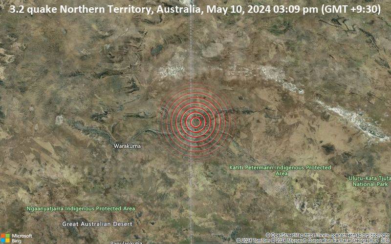 Leichtes Erdbeben der Stärke 3.2 - Northern Territory, Australia, am Freitag, 10. Mai 2024, um 15:09 (GMT +9:30)