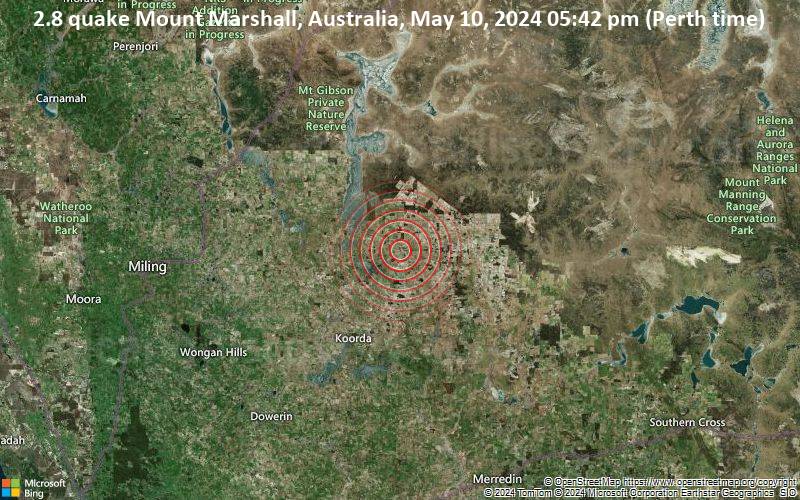 Schwaches Erdbeben Stärke 2.8 - Western Australia am Freitag, 10. Mai 2024, um 17:42 (Perth Zeit)