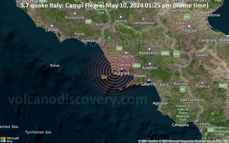 Moderates Erdbeben der Stärke 3.7 - Italy: Campi Flegrei am Freitag, 10. Mai 2024, um 13:25 (Rome Zeit)
