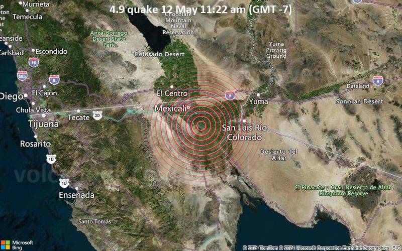 Moderates Erdbeben der Stärke 4.9 - 11 km NNW of Delta, B.C., MX, am Sonntag, 12. Mai 2024, um 11:22 (Tijuana Zeit)