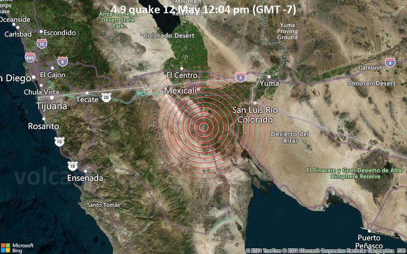 Moderates Erdbeben der Stärke 4.9 - 7 km WNW of Durango, Mexico, am Sonntag, 12. Mai 2024, um 12:03 (GMT -7)