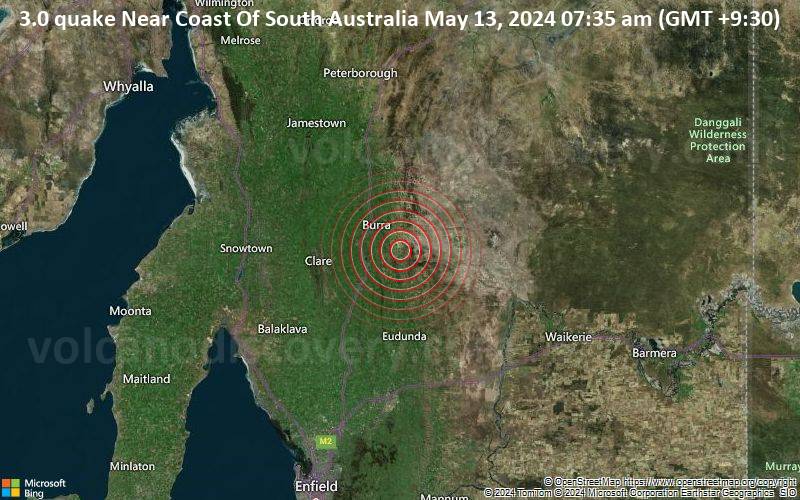 Schwaches Erdbeben Stärke 3.0 - Near Coast Of South Australia am Montag, 13. Mai 2024, um 07:35 (GMT +9:30)