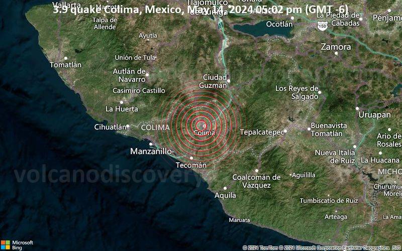 Leichtes Erdbeben der Stärke 3.9 - Colima, Mexico, am Dienstag, 14. Mai 2024, um 17:02 (GMT -6)