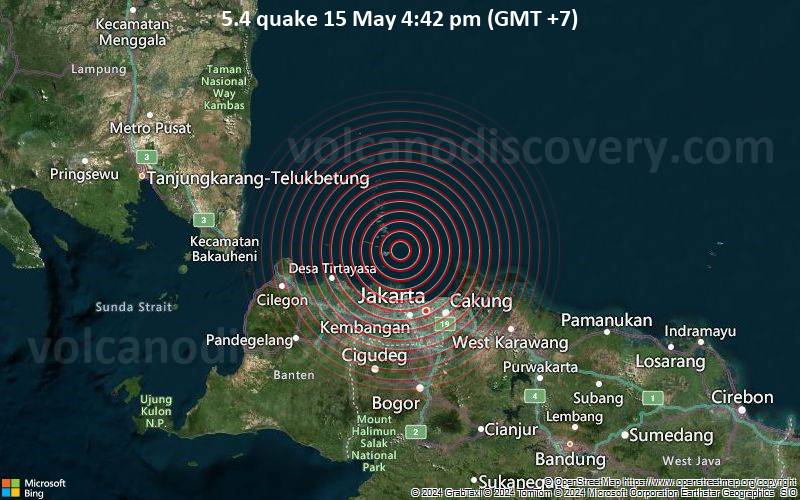 Gempa berkekuatan sedang namun dalam 5,4 terjadi di dekat Jakarta, Indonesia