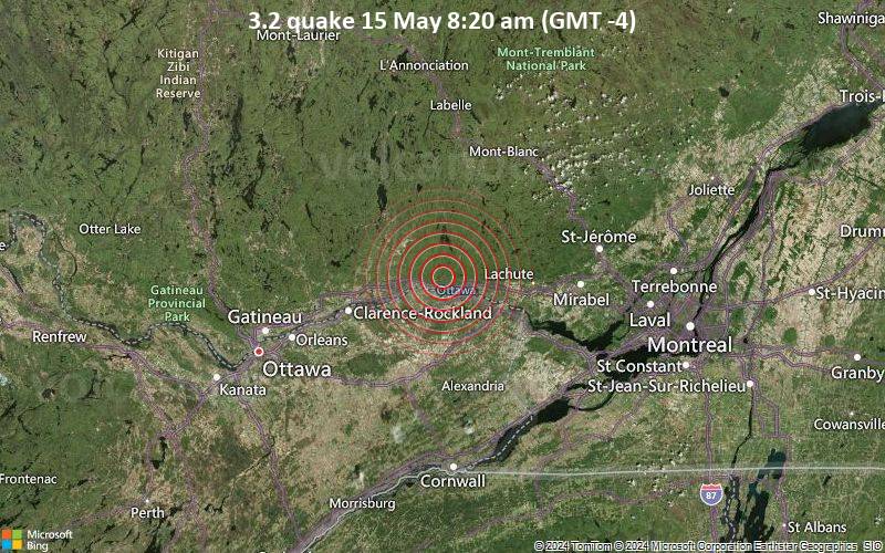 Leichtes Erdbeben der Stärke 3.2 - Ontario-Quebec Bord Reg., Canada, am Mittwoch, 15. Mai 2024, um 08:20 (Toronto Zeit)