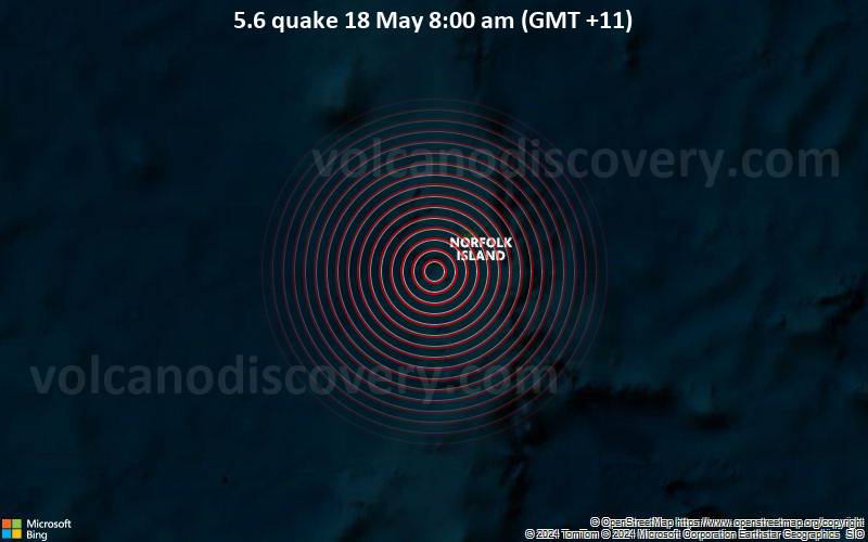 Starkes Beben der Stärke 5.6 - Norfolk Island, Australia Region, am Freitag, 17. Mai 2024, um 21:00 (GMT +0)